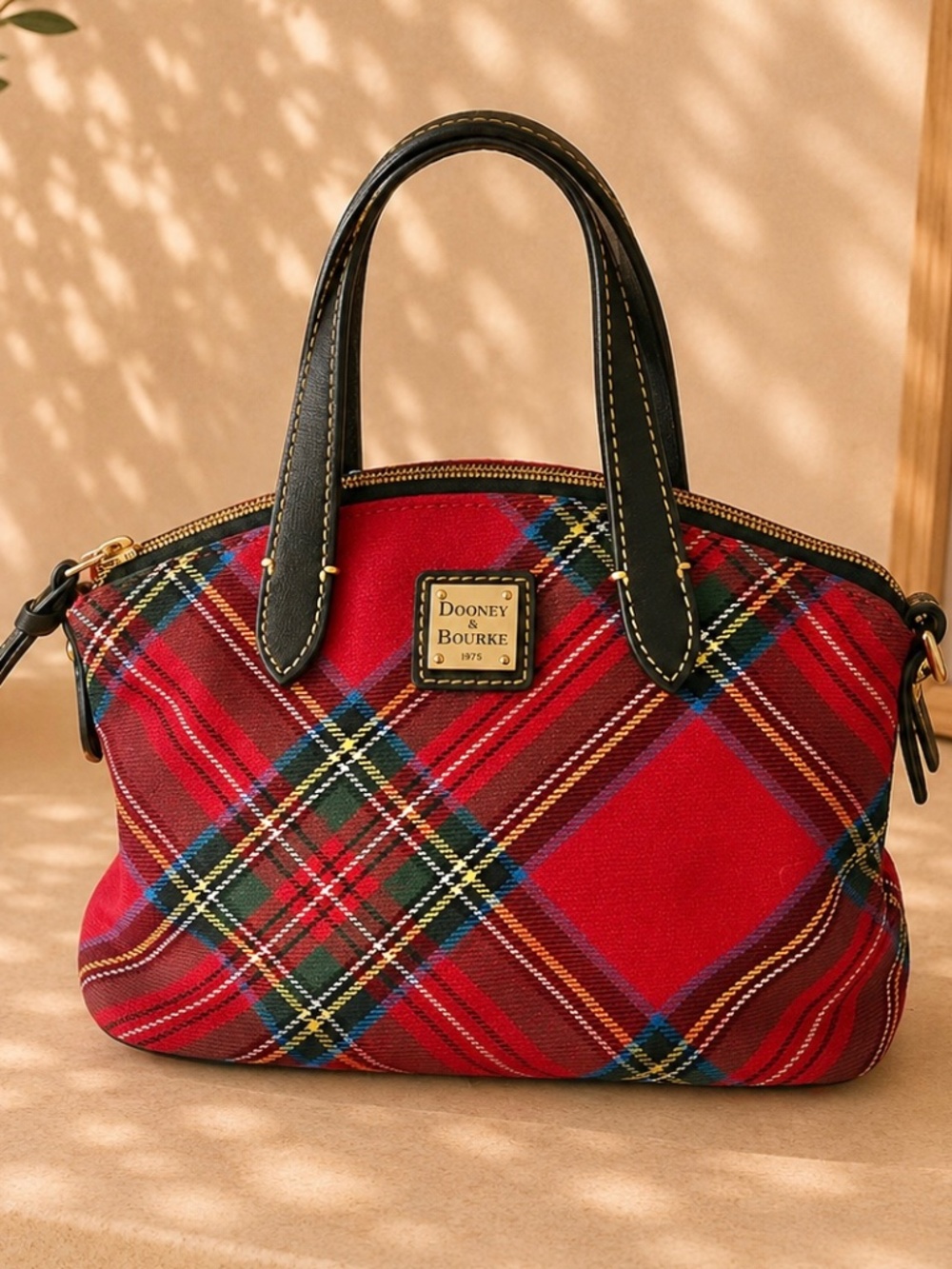 Dooney & Bourke Mini Windsor Ruby Cotton Tartan Dome Satchel purse bag